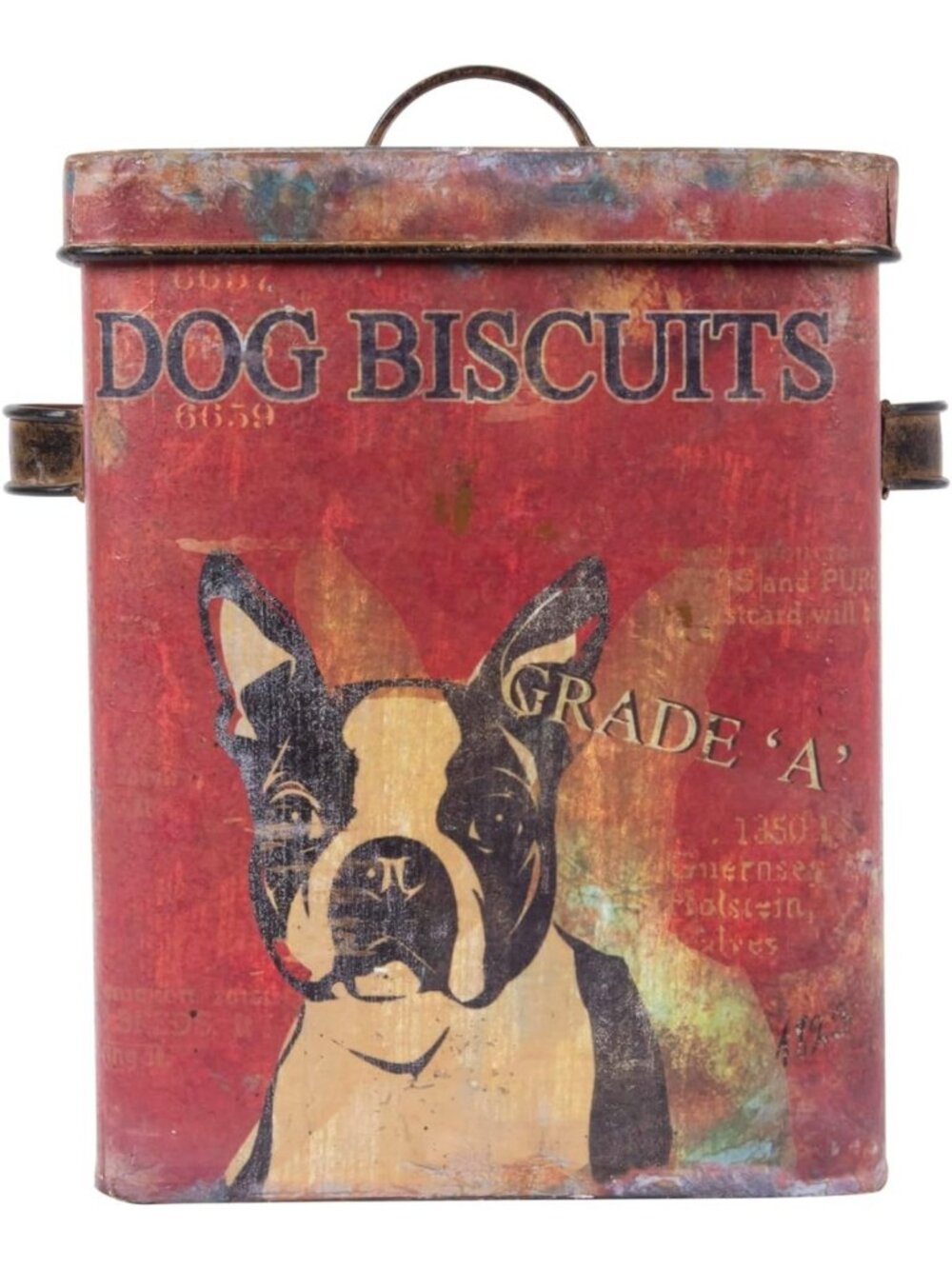 Vintage Tin Dog Biscuit Container - Boston Terrier Design, Rustic Pet Storage